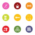 Embroidery icons set, flat style Royalty Free Stock Photo