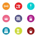 Embroidery icons set, flat style Royalty Free Stock Photo