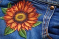 Embroidery On Jeans. Close-Up. Generative AI