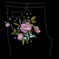 Embroidery jeans floral pattern with roses and forget me not flo