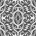 Embroidery lace black and white Damask seamless pattern. Ornamental vector textured background. Repeat tapestry backdrop. Grunge Royalty Free Stock Photo