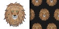 Embroidery Lion print and seamless pattern set