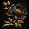 Embroidery luxury gold 3d peony flowers, leaves seamless pattern. Tapestry textured embroidered floral vector background with