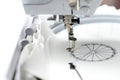 embroidery with embroidery machine - dandilon on white leatherette