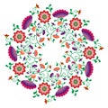 Embroidery mandala flowers folk pattern with Polish and Mexican influence. Trendy ethnic decorative traditional floral round frame Royalty Free Stock Photo