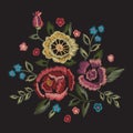 Embroidery native floral round pattern with simplified roses.