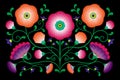 Embroidery native flowers folk pattern with Polish and Mexican influence. Trendy ethnic decorative traditional floral colors