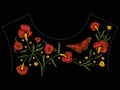 Embroidery native neckline pattern with poppies and butterfly.