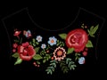 Embroidery native neckline pattern with roses and fantasy flower