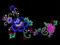 Embroidery native roses. Vector embroidered ethnic flowers.