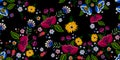 Embroidery native seamless pattern with simplify flowers.