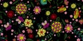 Embroidery native seamless pattern with wild fantasy