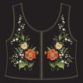 Embroidery neck line floral pattern with poppies and lilies of t