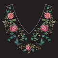 Embroidery neck line floral pattern with roses.