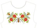 Embroidery for neckline, collar for T-shirt, blouse, shirt. Pattern of flowers and bees. Royalty Free Stock Photo