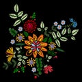 Embroidery neckline floral pattern with bright flowers.