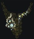 Embroidery neckline flowers ornamental motif pattern