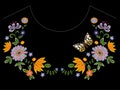 Embroidery neckline pattern with butterfly and flowers.