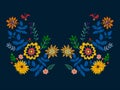 Embroidery neckline pattern with ethnic flowers.