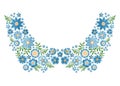 Embroidery pattern with blue flowers for neckline. Floral design for fashion blouses and t-shirts. Vector illustration