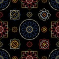 Embroidery pattern. Bright seamless dark background for wallcovering.