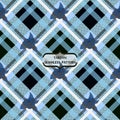 Embroidery pattern flowers and tartan pattern print on blue. eps 10 Royalty Free Stock Photo