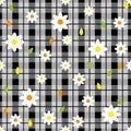 Embroidery pattern flowers and tartan pattern print. Royalty Free Stock Photo
