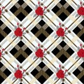 Embroidery pattern flowers and tartan pattern print. Royalty Free Stock Photo