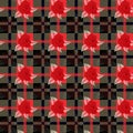 Embroidery pattern flowers and tartan pattern print. Royalty Free Stock Photo