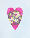 An embroidery picture of flowers in a heart frame. Royalty Free Stock Photo