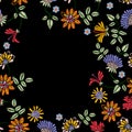 Embroidery repeat pattern with ethnic flowers.