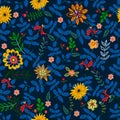 Embroidery repeat pattern with ethnic flowers.