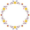 Embroidery round floral frame border. Mexican Otomi embroidery. Folk embroidery pattern. Ethnic embroidery elements Royalty Free Stock Photo