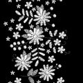 Embroidery seamless floral border. White flowers and leaves on black background Royalty Free Stock Photo