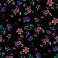 Embroidery seamless floral ethnic pattern with roses and peonies.