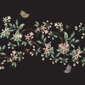 Embroidery seamless floral pattern with branch of tropical japan