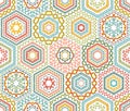 Embroidery seamless hexagons pattern. Royalty Free Stock Photo