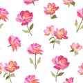 Embroidery seamless pattern with beautiful pink rose flowers isolated on white background. Summer print. Fashion design. Royalty Free Stock Photo
