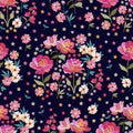Embroidery seamless pattern with beautiful pink and yellow flowers. Fashion design for fabric, textile, wrapping paper. Royalty Free Stock Photo