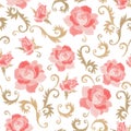 Embroidery seamless pattern with beautiful rose flowers on white background. Print for fabric, textile, wallpaper. Fashion design Royalty Free Stock Photo