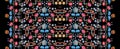 Embroidery seamless pattern. Beautiful vertical line with colorful summer flowers on black background. Embroidered print.