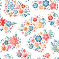 Embroidery seamless pattern. Colorful summer flowers and leaves on white background. Vector illustration. Fashion design Royalty Free Stock Photo