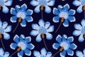 Embroidery seamless pattern with fairytale blue flowers