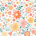 Embroidery seamless pattern with flowers and leaves in folk style. Print for fabric and textile. Embroidered fashion design Royalty Free Stock Photo