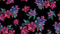 Embroidery seamless pattern with modern bright flowers.