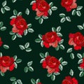 Embroidery seamless pattern in spanish style with red rose flowers on black background. Fashion design. Manton shawl.