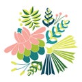 Embroidery seamless vector illustration with beautiful tropical flowers. Bright vector folk floral ornament on white background.