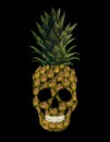 Embroidery skull pineapple t-skirt print. Fashion decoration patch embroidered imitation. Yellow exotic fruit tropical