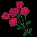 Embroidery stitches imitation pink roses