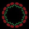 Embroidery stitches imitation round frame with red roses